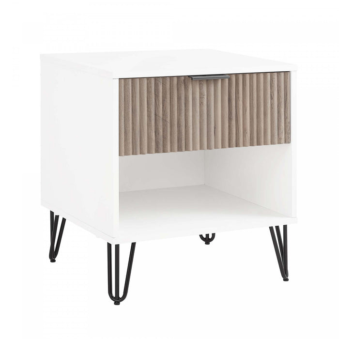 Table de nuit moderne Dumbo 20\" a rainures, gris rustique et blanc (1 tiroir)