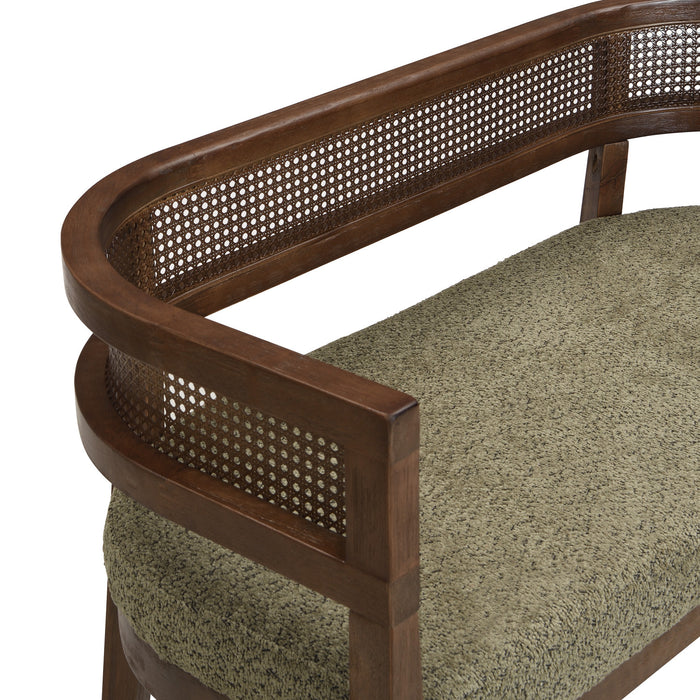 Rattan Causeuse Rembourree en Rotin 47.5 po avec Dossier Tisse Main, Vert, Noyer