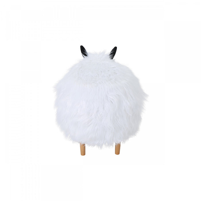 Pouf Repose-pieds Julius En Bois Tapisse Avec Pieds En Forme De Yak, Blanc