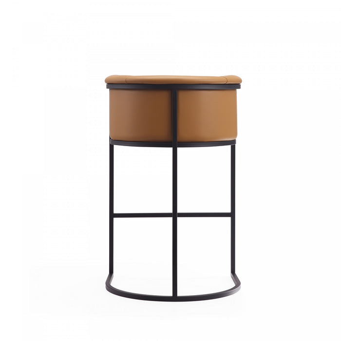 Tabouret de bar rembourre en metal style cosmopolite mi-siecle moderne, coloris camel - Lot de 2