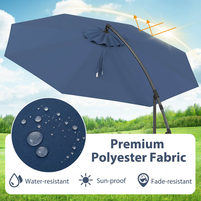 Costway Parasol suspendu deporte de 10 pieds avec reglage d'inclinaison facile, 8 baleines, arriere-cour bleu