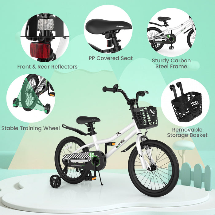 Velo Costway 18\" Pour Enfants Avec Roues D'entrainement Amovibles Et Panier Pour 4-8 Ans Blanc