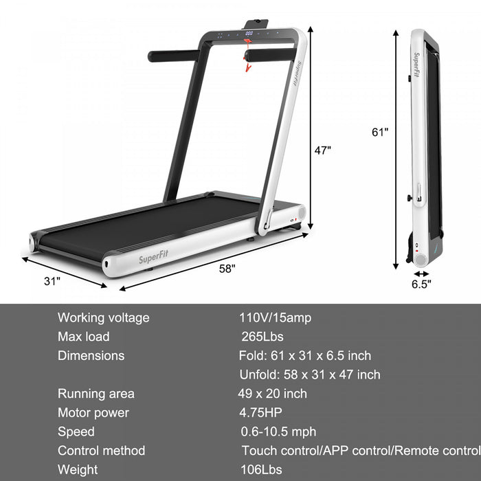 Tapis De Course Pliant 2 En 1 16km/h Superfit – Avec Bluetooth Et Controle Via App