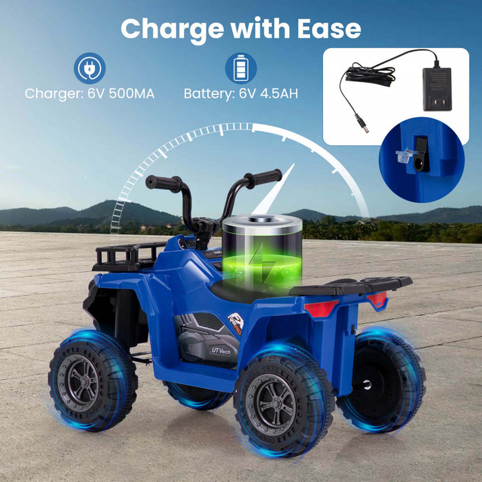 Costway Kids Ride Sur Atv Electrique 6v 4 Roues Quad Car Avec Un Bouton De Demarrage Pneus De Bande De Roulement Marine