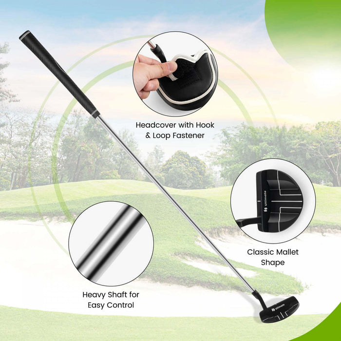 Ultimate 35\" Golf Putter Mallet Style Putter Avec Poignee En Caoutchouc D'aide A L'alignement Et Couvercle De Tete