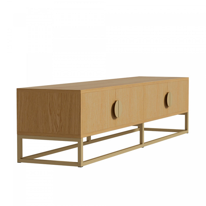 Aspect Meuble TV Moderne 70.8 po avec Finition Bois Graine et Charnieres a Fermeture Amortie, Naturel