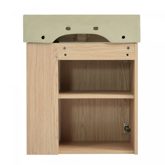 Camille Meuble de salle de bain flottant avec vasque en ceramique et rangement cote droit, Naturel