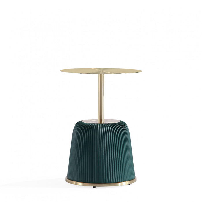 Table d’appoint moderne Anderson a plateau en metal et revetement en tissu vert – Lot de 2