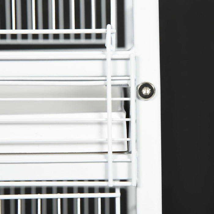 Pawhut Mangeoire Cage A Oiseaux En Metal Forge Avec Support Roulant Perchoirs Contenants Alimentaires Portes Roues 67\" H, Blanc