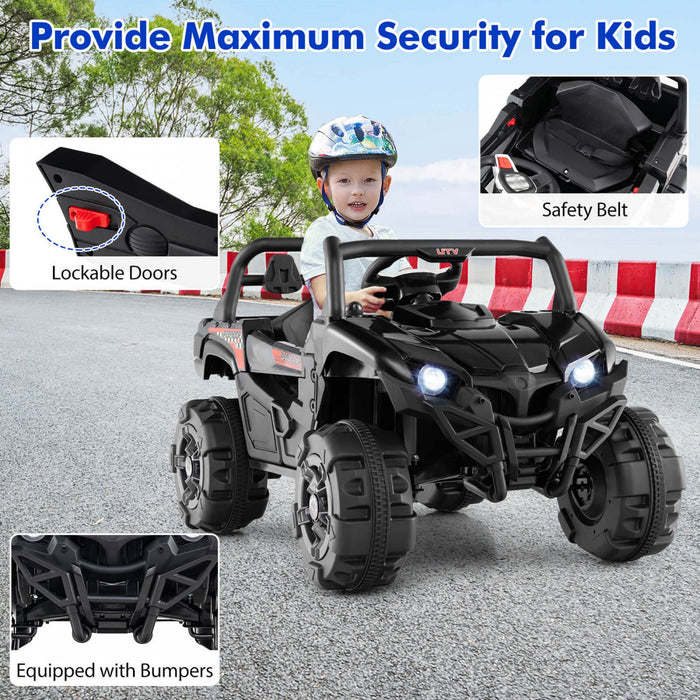 Costway 12v Enfants Rouler Sur Camion Avec Telecommande Demarrage Lent Ceinture De Securite Arriere Stockage Noir