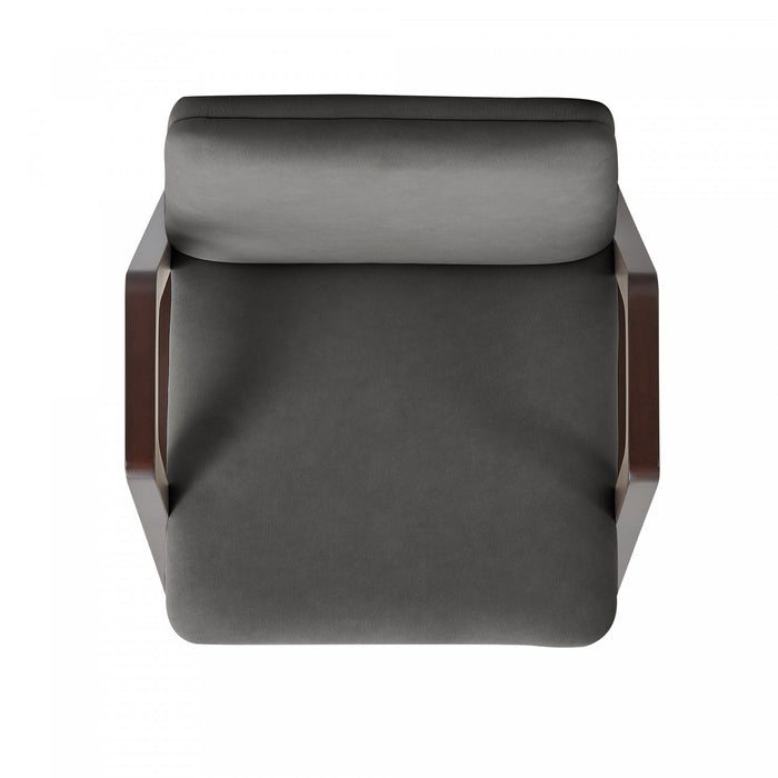 Fauteuil moderne en bois et velours Stella, coloris graphite
