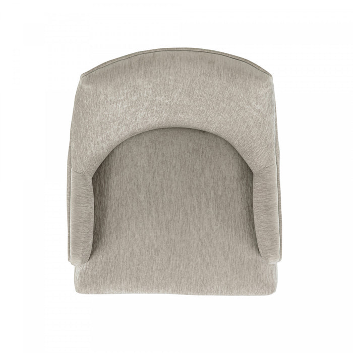 Fauteuil moderne en bois Beever avec accoudoirs en chenille, coloris taupe