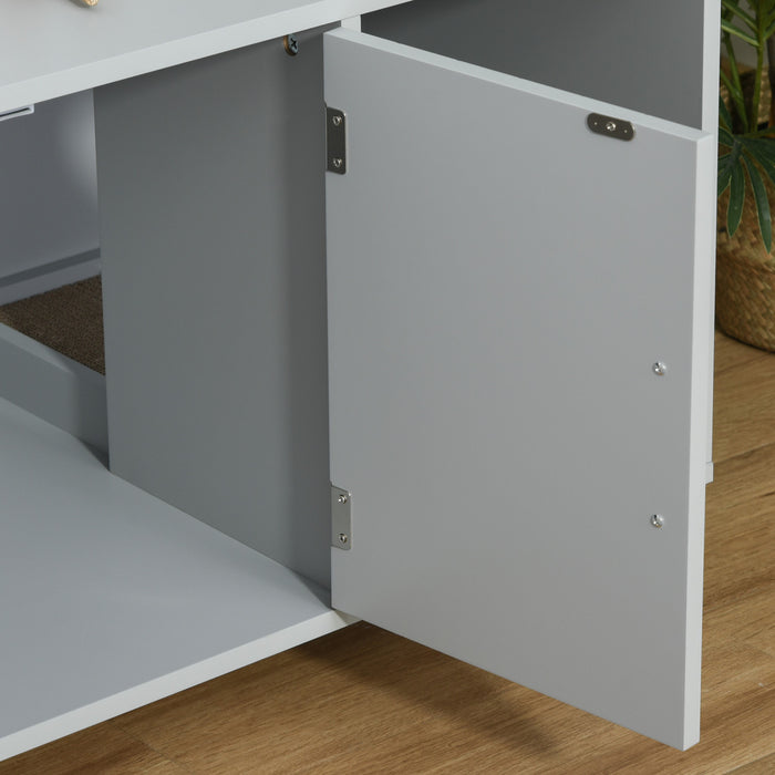 Pawhut Toilettes Pour Chat En Bois Boite A Litiere Pour Animal Domestique Enclos Chaton Maison Table De Chevet Table De Chevet Avec Grattoir Portes Magnetiques Gris