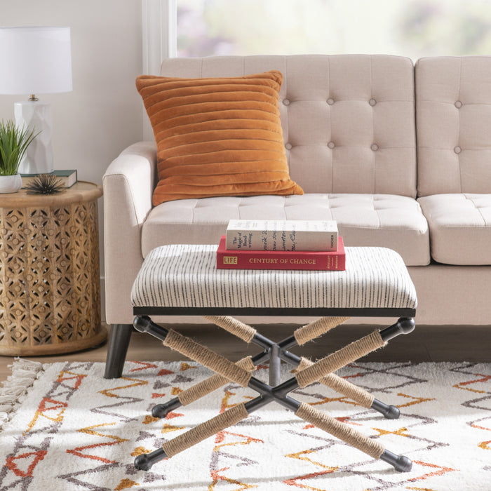 Pouf d’appoint Ashburn Campaign en tissu rayé - noir
