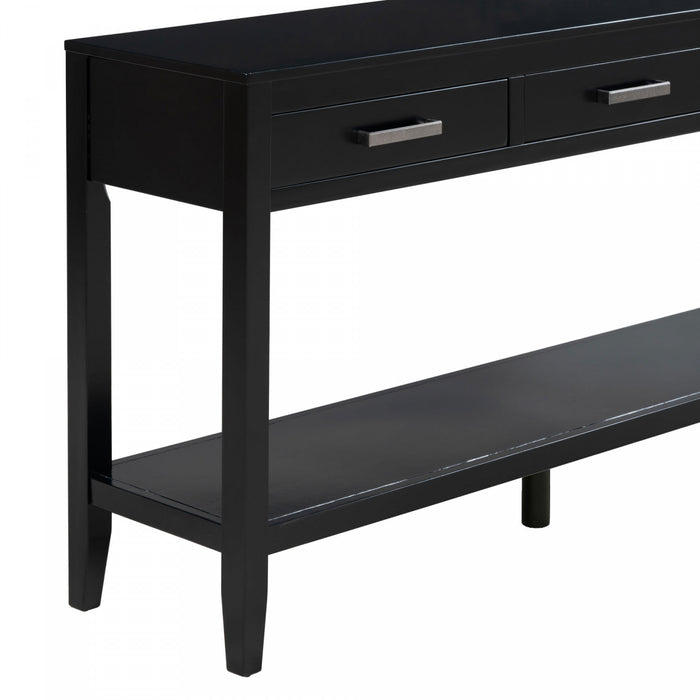 Table d'entree Emma 59,1'' de style ferme avec tiroirs et etagere ouverte, noire
