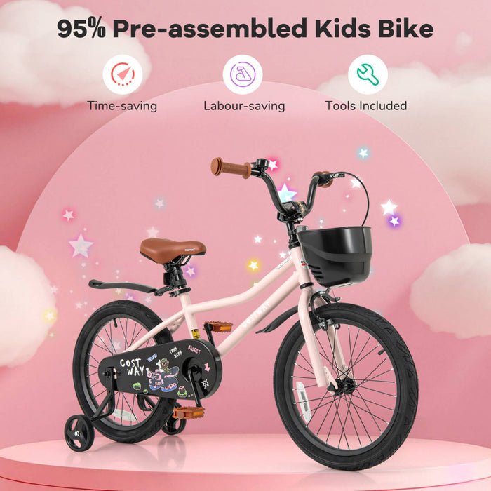 Costway 18\" Velo Pour Enfants Avec Roues D'entrainement Guidon Reglable Et Frein A Main De Siege Rose