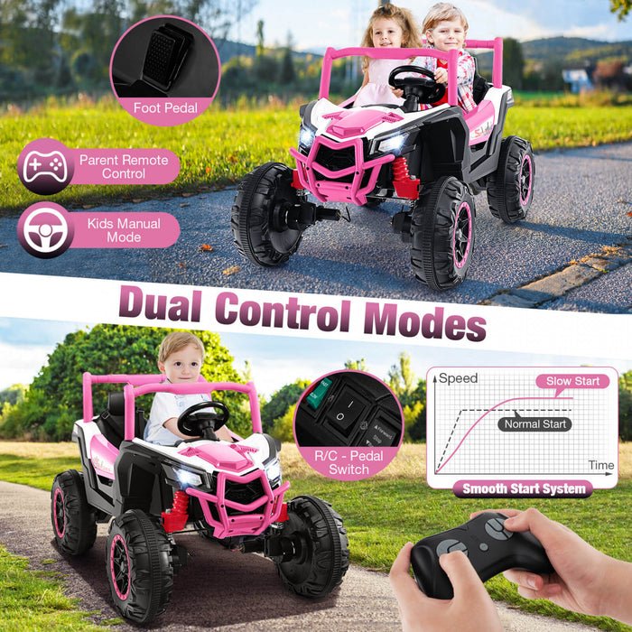 Costway 24v Kids Ride Sur Utv Avec 4 X 100w Puissant Moteur Telecommande Haute/basse Vitesse Rose