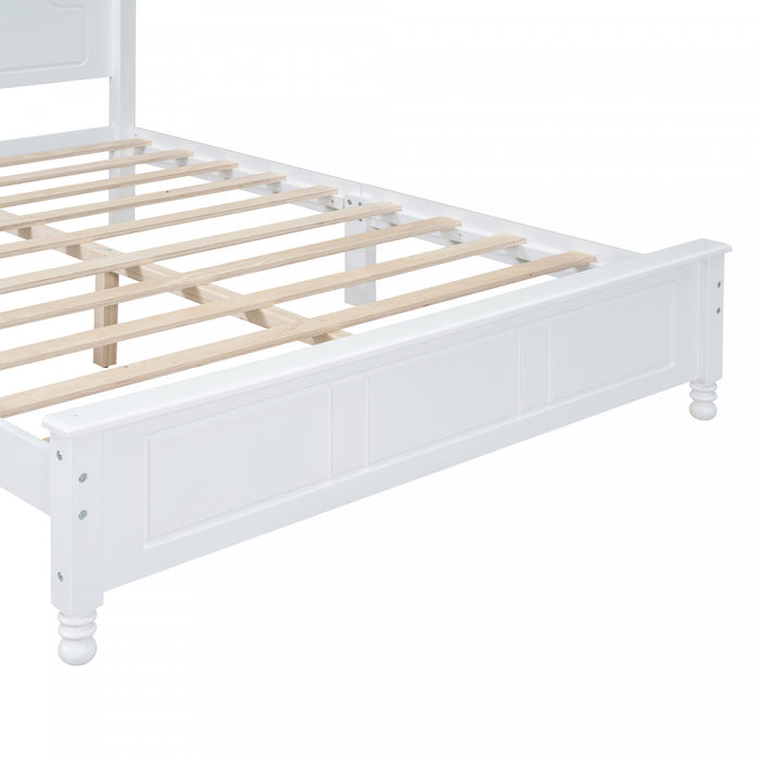 Jessie Lit plateforme style retro avec support a lattes en bois, Taille Queen, Blanc