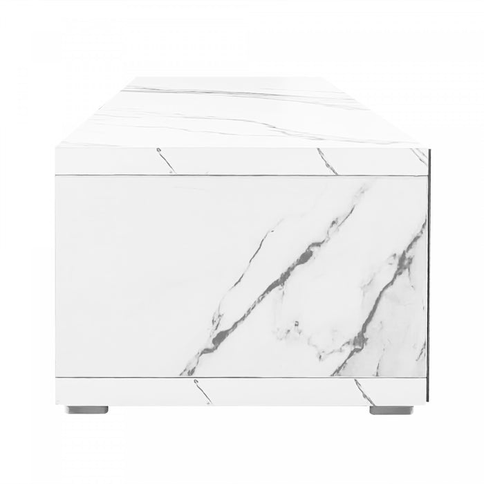 Liam 55.1\"–102\" Cabinet TV Moderne avec Longueur Ajustable et Fonction Rotative, Blanc