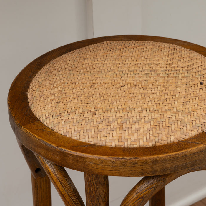 Tabouret Rae de hauteur comptoir en rotin et sans dossier - noyer