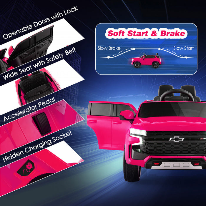 Costway 12v Enfants Roulent Sur La Voiture Chevrolet Tahoe Camion Electrique Suv Telecommande W / Lumiere Et Musique Rose