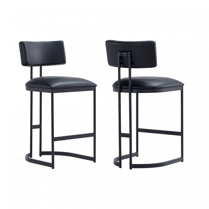 Tabouret de comptoir contemporain moderne Juno en cuir vegetalien et metal, coloris noir