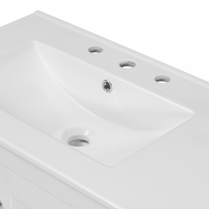 Meuble de salle de bain moderne Derek 36 pouces avec lavabo ceramique et rangement multiple, blanc