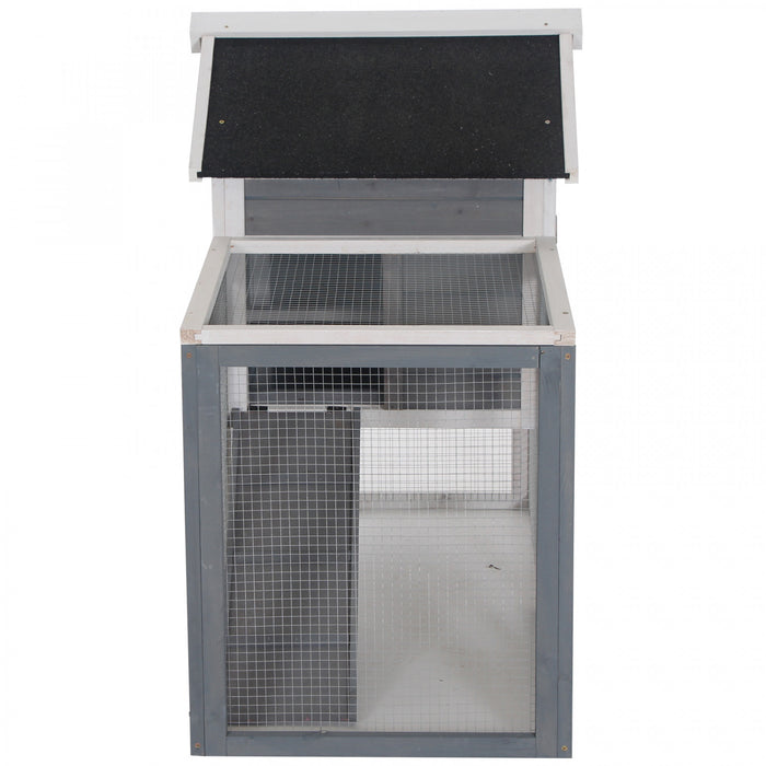 Pawhut 48\" Cage A Lapins Clapier En Bois Resistant Aux Intemperies Avec Toit Incline Et Enclos Exterieur Grillage, Gris
