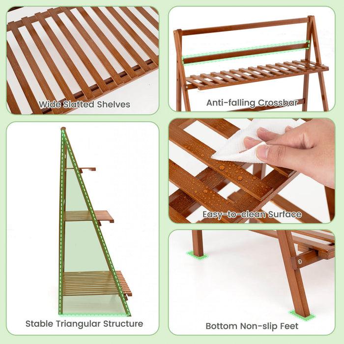 Costway Etagere Pliante A 3 Niveaux Presentoir Pour Pots De Fleurs En Bambou Range-livres / Organisateur