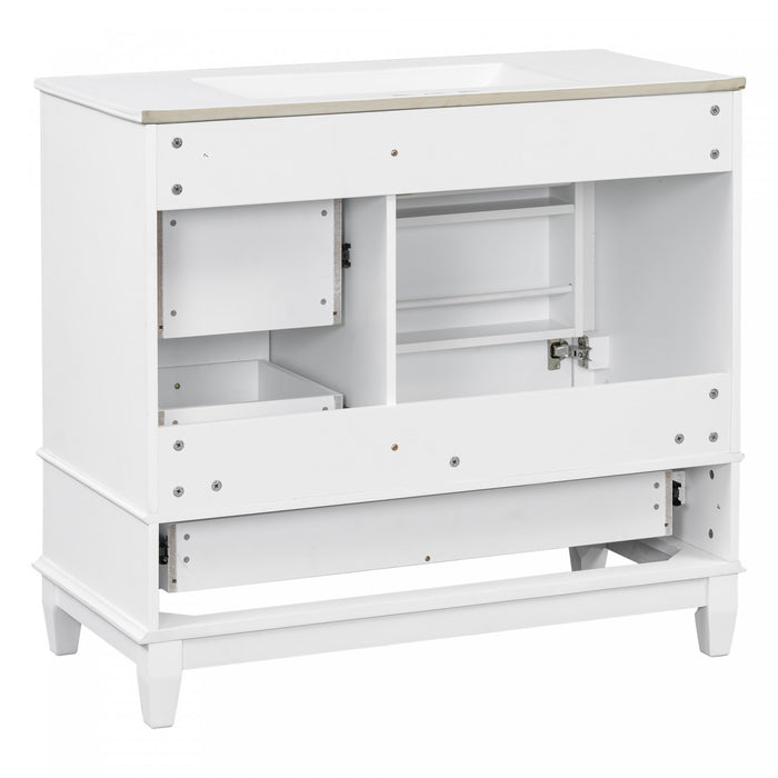 Fanny Meuble-lavabo de 36\" avec vasque en ceramique et charnieres a fermeture douce, Blanc