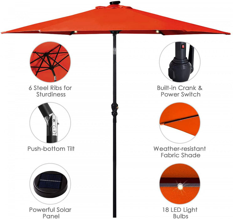 Costway Parasol de marche patio 9ft avec lumieres solaires et pied parasol en acier de 40 LBS