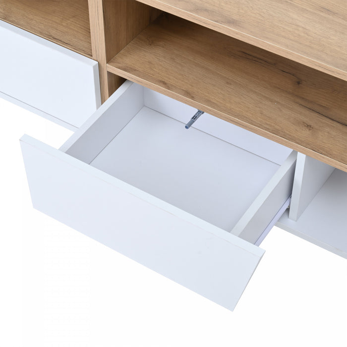 Lumina Meuble TV 64.9 po avec Lumieres LED et Finition Haute Brillance, Blanc/Bois