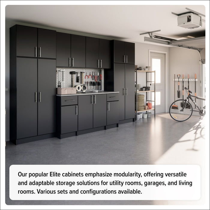 Armoire profonde de rangement Elite avec tablettes fixes et réglables - noire