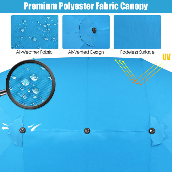 Costway Parasol double face 15FT a manivelle pour patio Jardin marche protection solaire Bleu
