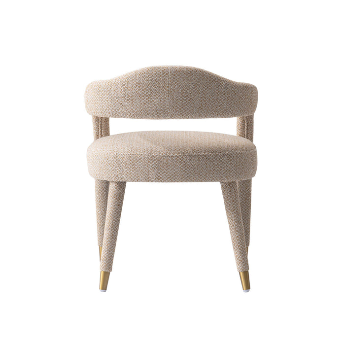 Fauteuil Aspen style milieu du siecle moderne en tweed rembourre, coloris Poussiere d’Or