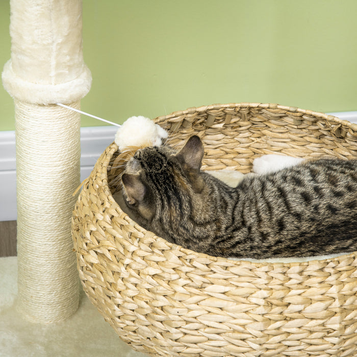 Pawhut Arbre A Chat De 28\" Avec Griffoir En Sisal Pour Chatons D'interieur, Arbre A Chat Moderne Avec Joli Design De Panier, Petit Arbre A Chat Avec Balle Amusante