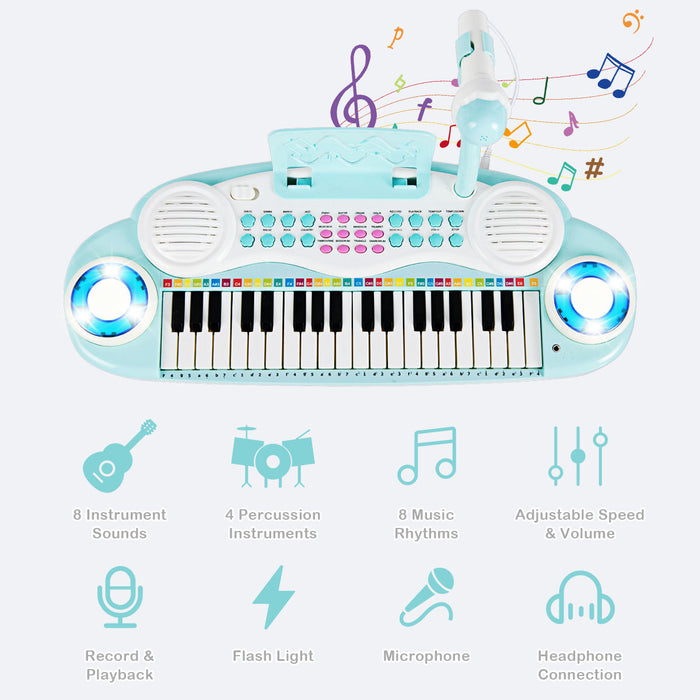Costway Clavier Piano Electronique 37 Touches, Instrument de Musique - Bleu