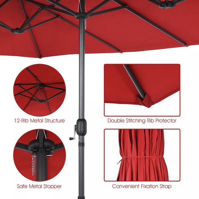 Costway Parasol double face jumeau 15FT pour terrasse avec manivelle et base de marche vin
