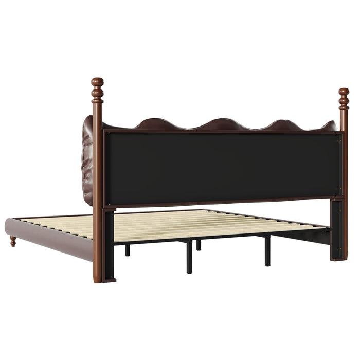 Cadre de lit plateforme en simili cuir Emma avec tete de lit, taille King, marron fonce
