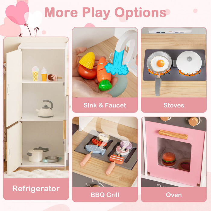 Ensemble De Cuisine De Chef Pour Enfants, Cuisine De Jeu D'imitation Avec Hotte, Refrigerateur, Robinet Et Evier, Barbecue, Four, Ensemble De Cuisine En Bois Moderne Pour Les Tout-petits De 3 Ans Et Plus