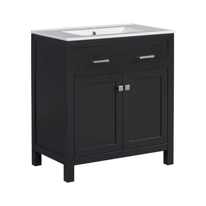 Meuble de salle de bain double moderne Felix 60 pouces avec lavabo ceramique et rangement, noir