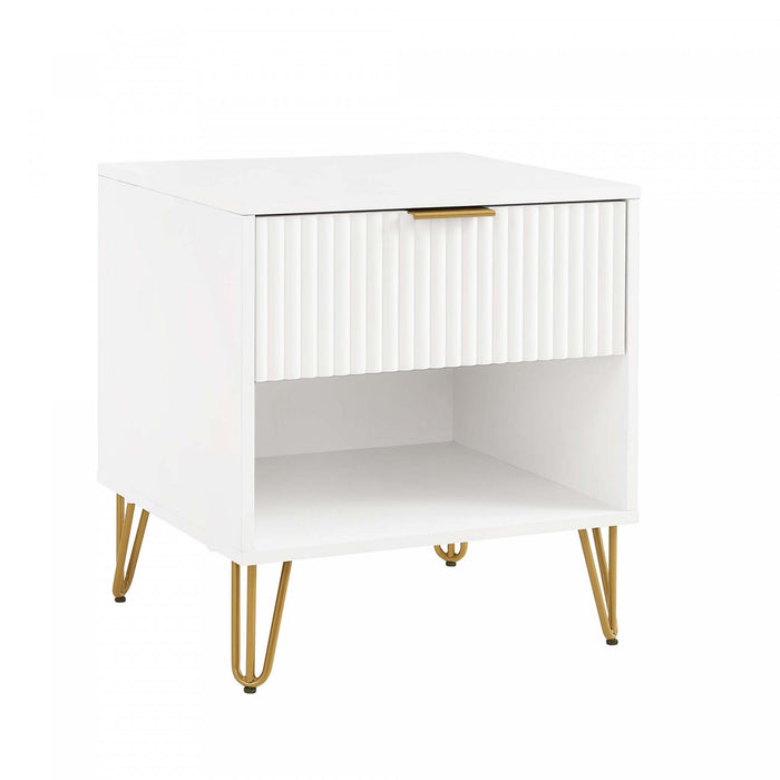 Table de nuit moderne Dumbo 20\" a cannelures en blanc (1 tiroir)