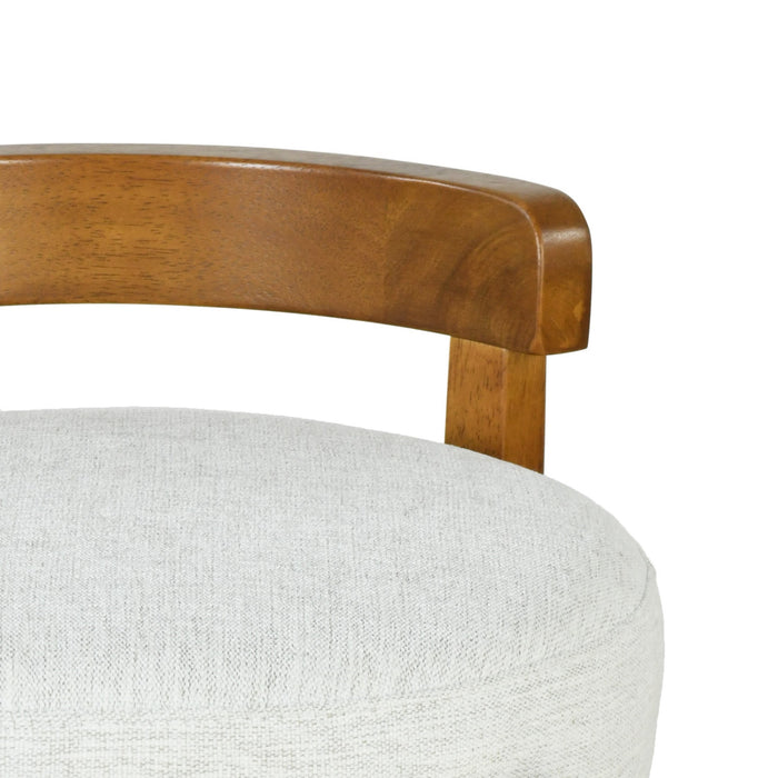 Elise – Lot de 2 tabourets de bar modernes a assise ronde en bois d’hevea avec dossier incurve de soutien et revetement en sherpa, couleur ivoire