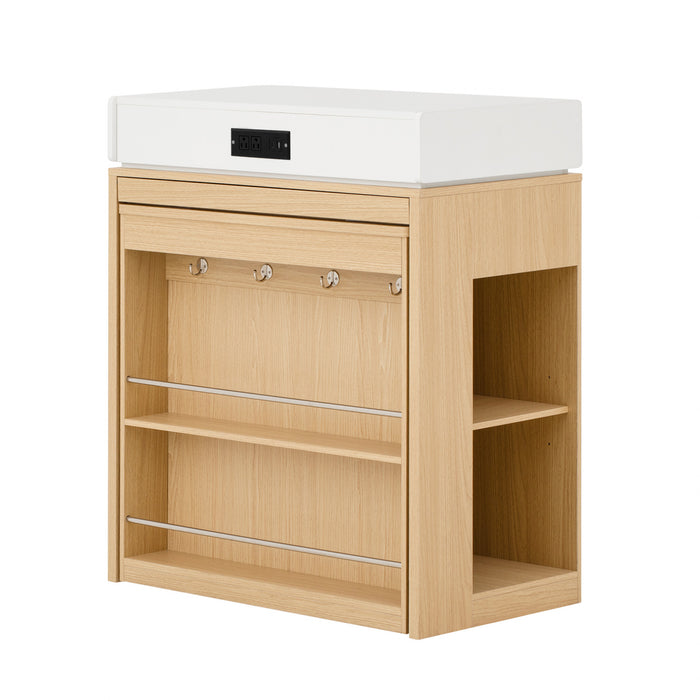 Table a manger extensible Logan avec plateau pliant et tiroirs de rangement, couleur naturelle