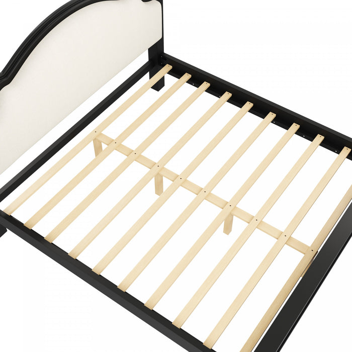 Lit plateforme Miles en bois format Queen avec tete de lit rembourree incurvee, noir