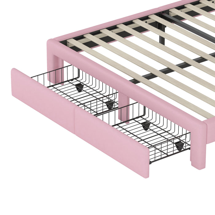 Lit Princesse Arc-en-ciel Maggie Tapisse Avec Tiroir De Rangement Et Cadre Plateforme En Velours, Taille Full, Rose