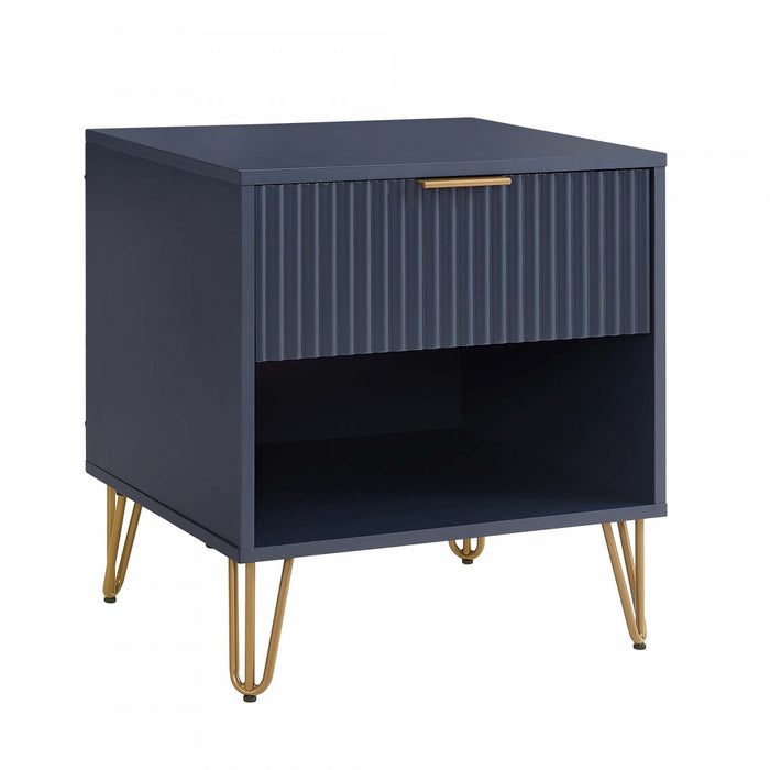 Table de nuit moderne Dumbo 20\" a cannelures en bleu minuit (1 tiroir) - Lot de 2