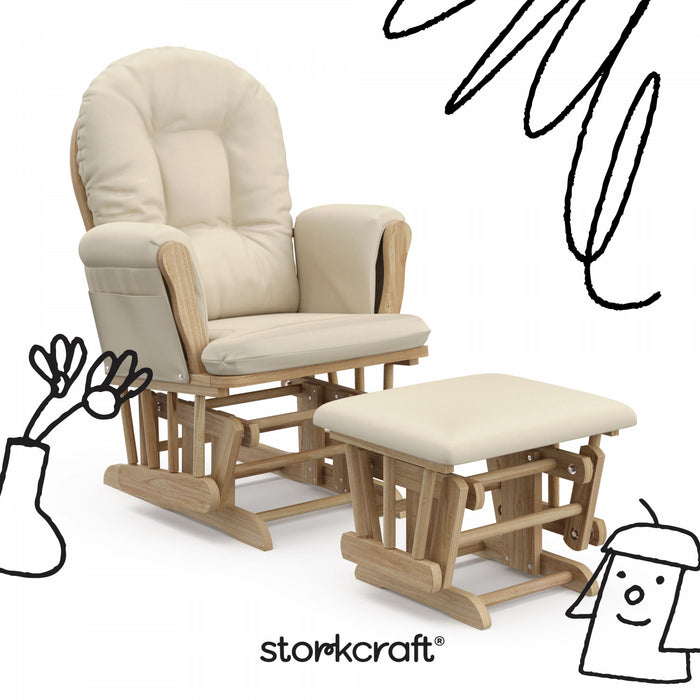 Storkcraft Hoop Fauteuil bercant et pouf - Natural avec beige