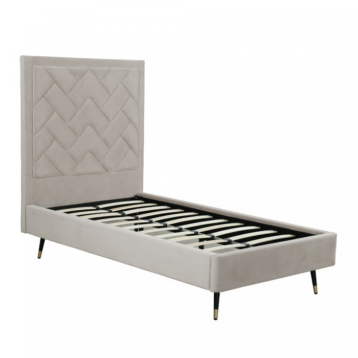 Lit simple moderne Crosby en velours capitonne coloris grege