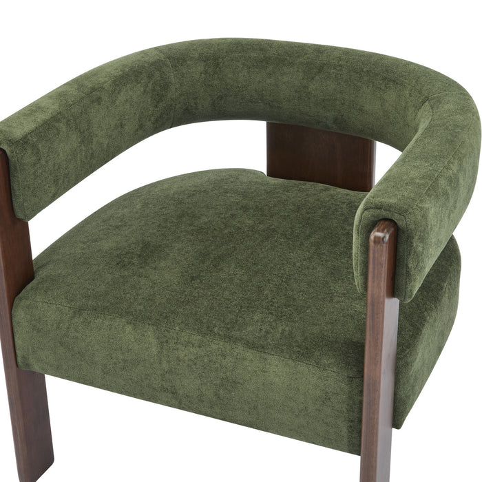 Olivia Fauteuil d’appoint rembourre en velours avec dossier cylindrique et structure en bois de caoutchouc, vert